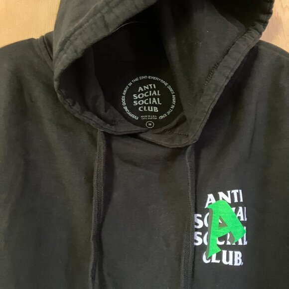 Anti Social Social Club Mens Neon Green A Is For Hoodie Size Medium Black AN EXC - Picture 5 of 8